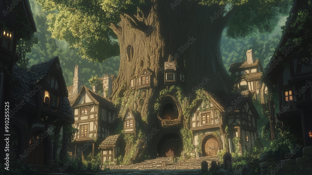 An anime-style illustration featuring a fantasy scene of an elven ...