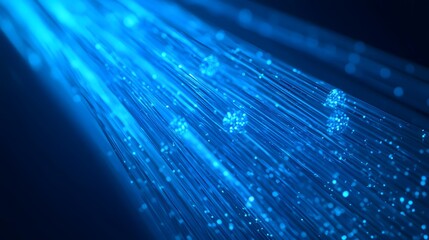 Poster - Abstract image of glowing blue fiber optic cables representing high-speed internet and futuristic technology concepts.