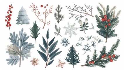 Canvas Print - Illustrations of winter plants and elements