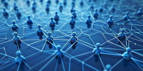 Wall Mural - abstract geometric background with many people icons. blue background visualizing social networks or