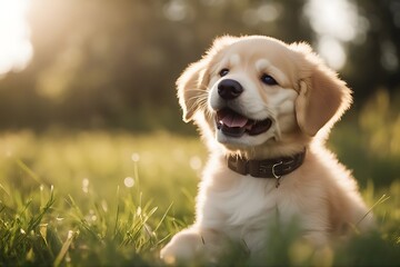 Wall Mural - dog website sitting happy grass puppy banner funny cute web pet jack russell terrier copy space background panorama animal white brown sweet summer hot portrait nature to sit friends