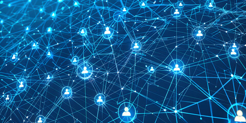 Wall Mural - abstract geometric background with many people icons. blue background visualizing social networks or