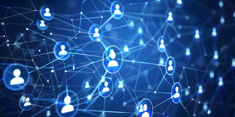 Wall Mural - abstract geometric background with many people icons. blue background visualizing social networks or
