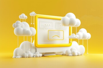 Aufkleber - 3d internet browser runing windows programs. The cloud computing supporting. White an yellow. 