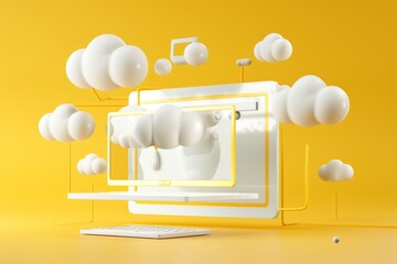 Aufkleber - 3d internet browser runing windows programs. The cloud computing supporting. White an yellow. 