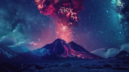 Wall Mural - Volcanic Eruption Under the Night Sky