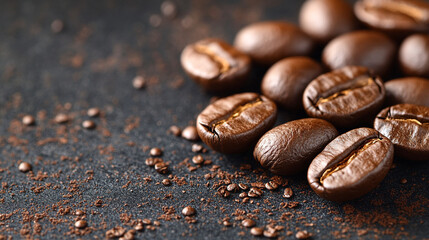 Beautiful aromatic roasted coffee beans on a dark background