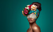 © PixelCharm - Elegant Woman with Floral Headpiece and Silk Blindfold