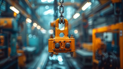 Sticker - Heavy Industrial Crane Hook Suspended Above Factory Floor During Daytime Operations