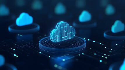 Poster - digital cloud symbol representing data storage and online computing services in a futuristic technol