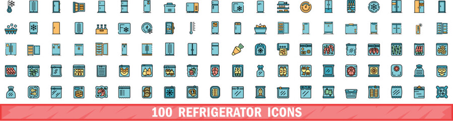 Canvas Print - 100 refrigerator icons set. Color line set of refrigerator vector icons thin line color flat on white