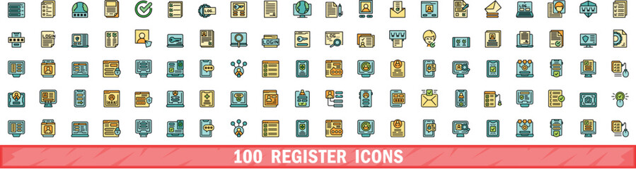 Poster - 100 register icons set. color line set of register vector icons thin line color flat on white
