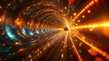 Abstract 3D Tunnel with Golden Lights