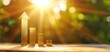 © DJSPIDA FOTO - Golden bar chart ascending against a bokeh background with warm sunlight, symbolizing growth and success in business or finance.