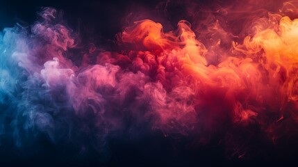 Poster - vibrant colorful smoke swirls creating abstract patterns in dark background