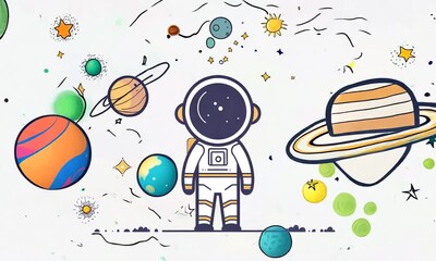 Wall Mural - Astronaut in Space with Planets and Stars