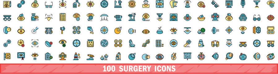Poster - 100 surgery icons set. color line set of surgery vector icons thin line color flat on white
