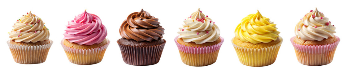 set of cupcakes isolated on white background