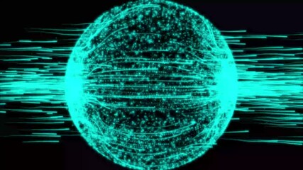 Aufkleber - Abstract blue sphere on black background. Wireframe circle structure with glowing particles and lines. Network concept 3d rendered