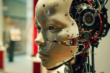 Aufkleber - Robotics and automation processes, A futuristic robot with glowing eyes and metallic features, symbolizing the future of artificial intelligence, Ai generated
