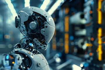Aufkleber - Robotics and automation processes, A futuristic robot with glowing eyes and metallic features, symbolizing the future of artificial intelligence, Ai generated