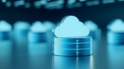 Poster - Futuristic cloud computing technology concept with server data storage in tech blue color theme, depicting digital innovation.