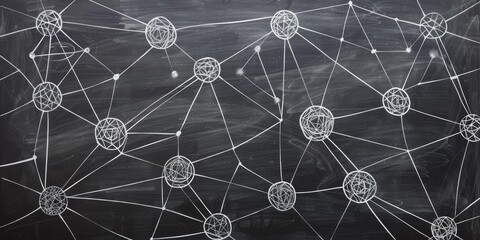 Poster - network illustration sketched with white chalk on a blackboard