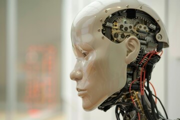 Aufkleber - An image of a mechanical robot head covered in multiple gears, Machine learning models, AI generated