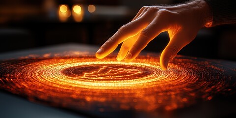Poster - Futuristic Hands Hovering Over a Holographic Data Interface