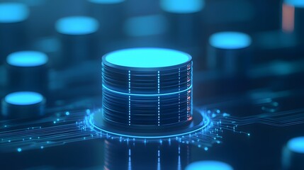 Poster - Futuristic digital storage concept with glowing blue lights, representing modern data and technology in a virtual environment.