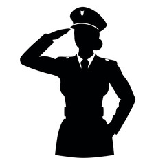 Wall Mural - a strong Soldier woman salute position vector silhouette, a lady soldier stand with shoes, isolated white background