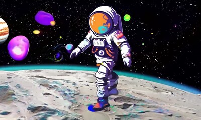 Wall Mural - Astronaut Walking on the Moon