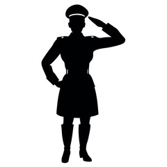 Canvas Print - a strong Soldier woman salute position vector silhouette, a lady soldier stand with shoes, isolated white background