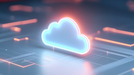 Poster - futuristic glowing cloud icon representing cloud computing technology in a digital network environme
