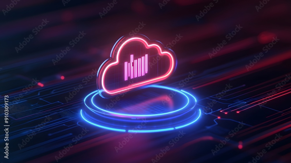 Futuristic glowing cloud icon with chart represents data analytics in ...