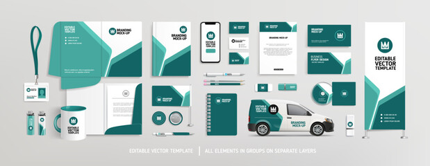 brand identity concept of stationery mock-up set with abstract graphics (set 8). corporate style on 