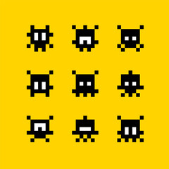Poster - 8-bit space arcade icons of Pixel Art UFO aliens character set in retro video game style isolated vector