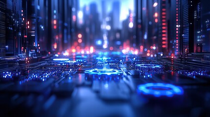 Poster - Glowing Urban Cyberpunk City