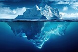 Blocks of ice above and below the surface of the water. iceberg theory concept