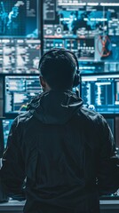 Poster - Back view of a digital security specialist.