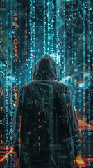 Poster - Back view of a person handling cyber protection.