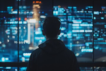 Canvas Print - Back view of a person handling digital safety.