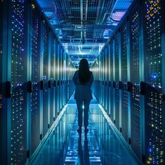 Poster - Back view of a person working on data protection.