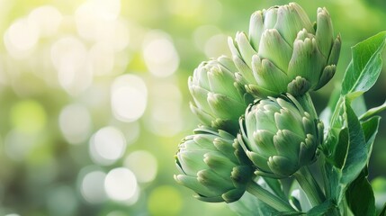 Poster - Close-up of green artichoke buds in a natural setting.