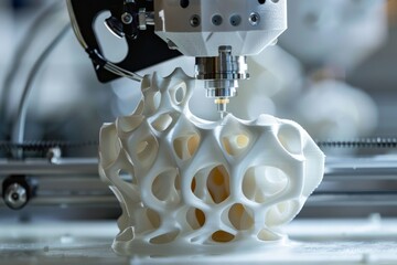 Poster - A futuristic 3D printer creating intricate designs, showcasing the future of manufacturing technology, Digital printing innovations, AI generated