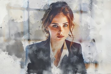 Sticker - Businesswoman depicted in watercolor art.