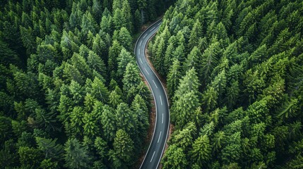 Winding Road Through Dense Forest.