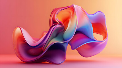 Wall Mural - 3D illustration of holographic surface made of glass with chromatic aberrations. Iridescent abstract background.
