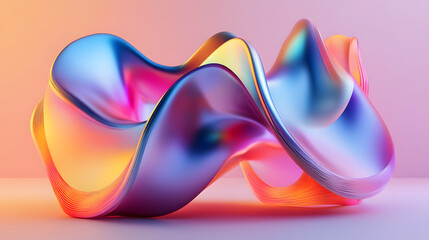 Wall Mural - 3D illustration of holographic surface made of glass with chromatic aberrations. Iridescent abstract background.
