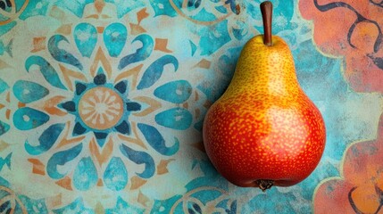 Wall Mural - Ripe pear on patterned surface.